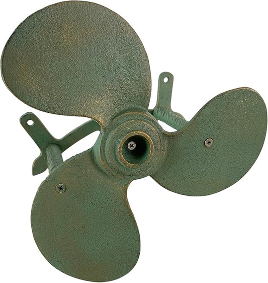 Nautical Boat Propeller Garden Hose Holder – Cast Iron with Verdigris and Bronze Finish, Wall-Mounted, 10.5" Diameter, 6" Depth, Holds 75 Feet of Hose, Decorative and Durable Outdoor Storage