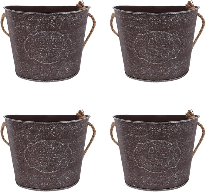 GANAZONO Wall Hanging Flowerpot 4-Pack Iron Art Small Indoor Outdoor Plant Holders with Lanyard for Succulents and Mini Plants Wall Mounted Planters