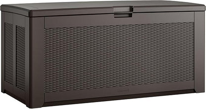 Rubbermaid Extra Large Resin Outdoor Storage Deck Box (134 Gal), Weather Resistant, Brown, Deck Organization for Home/Backyard/Pool Chemicals/Toys/Garden Tools/Porch/Patio Cushions