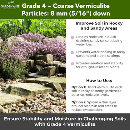 Organic Coarse Vermiculite for Indoor Gardening Plants and Mushrooms – Enhances Soil Aeration, Seed Germination, Rooting Cuttings – Small Packages and Bulk (Vermiculite Grade 4 – Coarse, 5 qt)