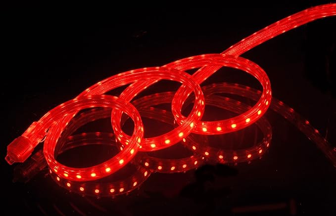 CBConcept UL Listed, 30 Feet, Super Bright 8100 Lumen, Red, Dimmable, 110-120V AC Flexible Flat LED Strip Rope Light, 540 Units 5050 SMD LEDs, Indoor Outdoor Use, Ready to use