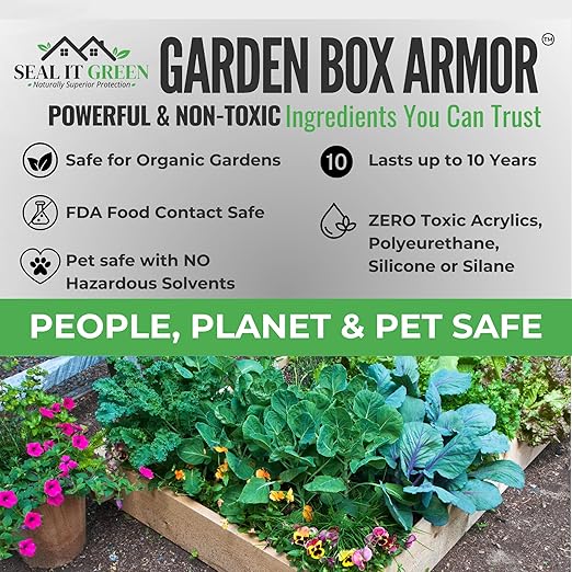Garden Box Sealer | FDA Food Contact Safe Plant-Based Wood Sealant for Raised Bed, Planter & Pet House. Protects All Wood Types from Water & Weather Damage |