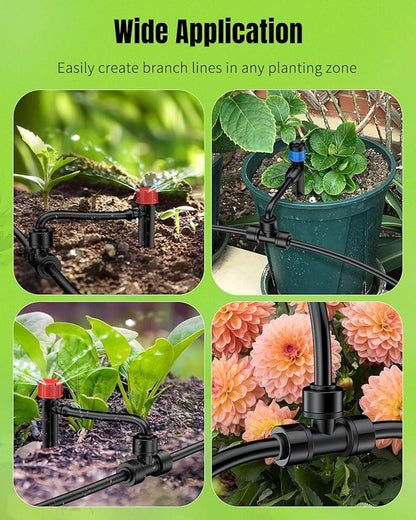 Pawfly 15 Pack Quick Connect 1/4" Drip Irrigation Tee Connectors, Push-to-Connect Drip Irrigation Tee Fittings for 1/4 Inch Irrigation Tubing & Sprinklers, Anti-Leak Drip Irrigation System Parts