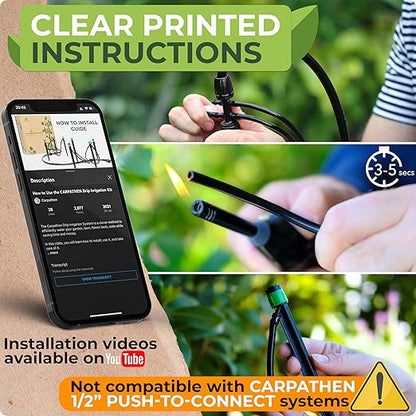 CARPATHEN Adjustable Premium Complete Drip Irrigation System Kit for Garden, Raised Beds with Drip Emitters, 5/16" and 1/4" Irrigation Tubing and Barbed Fittings