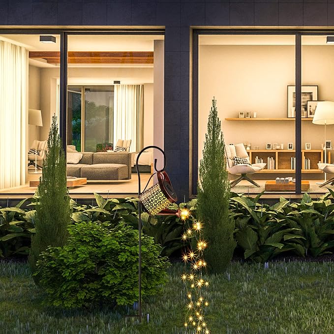 Honoson Watering Can with Lights Outdoor Garden Fairy Decor Water Can Solar Hanging Lantern Landscape Sprinkle Waterproof Twinkle LED Decorative Gift for Yard Lawn Patio Pathway(Classic Style)