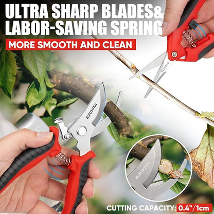 3PC Gardening Folding Saw with Pruner and Shears Set, 7 inch Hand Saw, Stainless Steel Garden Scissors 2 Pack, Professional Gardening Tools for Wood Cutting, Landscaping, Trimming, Picking