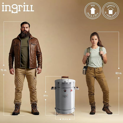 Charcoal Grills - Basic 25 lbs - Stainless Steel Smoker Grill 3-in-1 for Cooking & Home BBQ - Portable Vertical Smoker Barrel for Outdoor & Camping - Meat Grill with Thermometer & Accessories