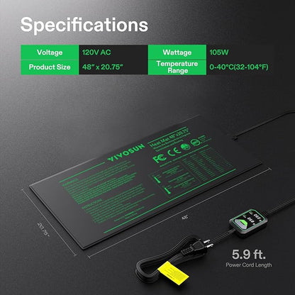 VIVOSUN 48"x20.75" Seedling Heat Mat with Built-in Temperature Controller, UL & MET-Certified Waterproof Plant Heating Pad for Germination, Hydroponics, Brewing, Breeding, and Greenhouses