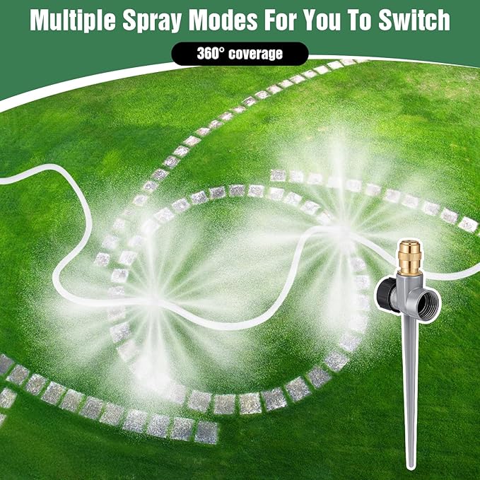 2 Pack Lawn Sprinklers for Yard,360 Degree Rotating Metal Sprinkler,Adjustable Large Area Coverage Brass Nozzle with Aluminum Alloy Spike Base for Small Medium Garden Irrigation