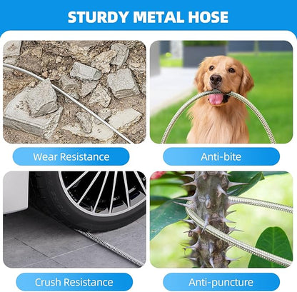 SPECILITE Stainless Steel Garden Water Hose 50 FT, Flexible and Lightweight Pipe, Non-Expandable Heavy Duty Metal Waterhose with Brass Fittings for Reel, Yard, Outdoor, Boat