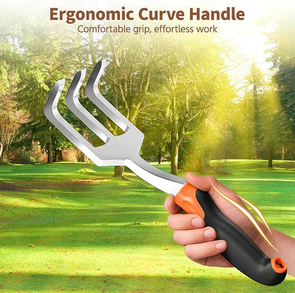 LASZOLA 3 Piece Garden Tool Set Include Hand Trowel Rake and Transplant Shovel for Women, Indoor Heavy Duty Small Spade Kit with Ergonomic Handle to Weed and Loosen, for Mom and Plant Beginner, Orange