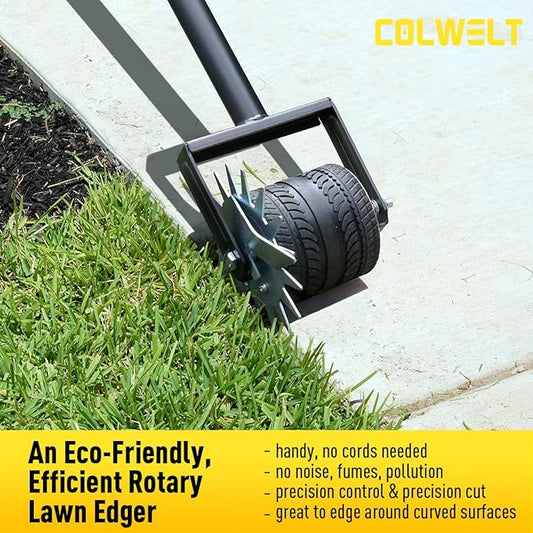 Colwelt Wheel Rotary Edger Lawn Tool 59’’, Manual Grass Edger Tool with Wheel with Extra-Wide Rubber Wheel, Garden Edger with Reinforced Bracket, Rotary Edging Tool for Landscaping Sidewalks Driveways