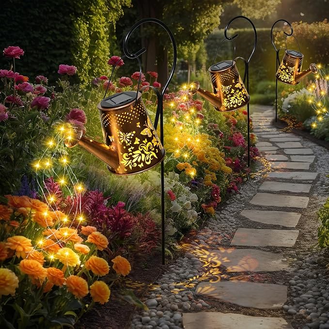 Fohil Solar Watering Can with Lights, Retro Metal Solar Garden Lights Outdoor, Waterproof Hanging Solar Powered Lantern Garden Decorations for Porch Lawn Driveway Backyard Pathway