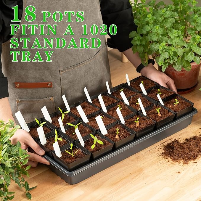 June Fox Square Nursery Pots 3.3 Inches Flexible Plastic Seedling Pots Square Pots for Plants, Succulent, Flower, Pack of 100, with 100 PCS Plant Labels