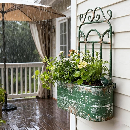 Rustic Metal Wall Planter Country Garden Wall Hanging Mount Vase Pocket Outdoor Vintage Hanging Pot Farmhouse Wall Decor for Plants Flowers (Green)