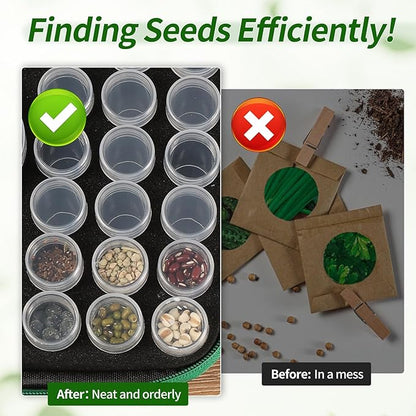 Douorgan Seed Storage Box, Portable Seed Saving Box, Sturdy Seed Organizer Kit Seed Envelopes Funnel Label, Seed Container for Flower Plants Vegetable Seed, M-60 Slots