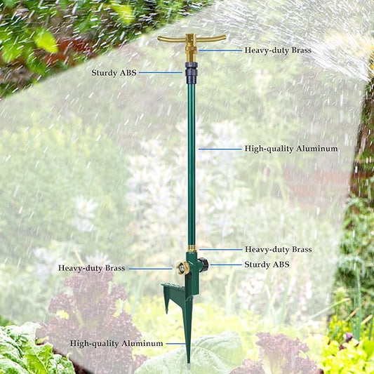 ATDAWN 3-Arm Garden Sprinkler, High-Rise Lawn Sprinkler, 360 Degree Rotation Garden Water Sprinklers, Lawn Irrigation System, Gardening Watering System, Large Area Coverage, Green
