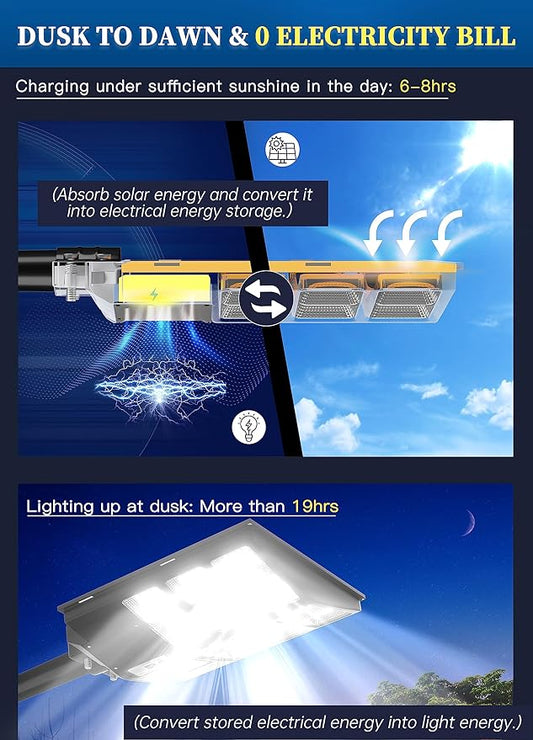 Gefolly SL-2000W Outdoor Solar Street Light - 200000LM, Dusk to Dawn, 6500K Solar Security Motion Sensor Flood Light