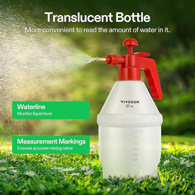 VIVOSUN 27oz Pump Sprayer, Handheld Garden Water Sprayer Bottle with Adjustable Brass Nozzle, for Spraying Plants, Flowers, Weeds and Cleaning, Red
