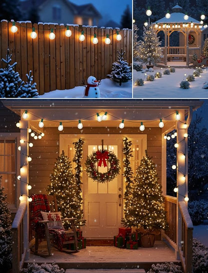 G40 LED Christmas Lights Outdoor-50FT Globe Christmas String Lights with 27 LED Frosted White Bulbs for Backyard Bistro Porch Deck Balcony Christmas Decorations