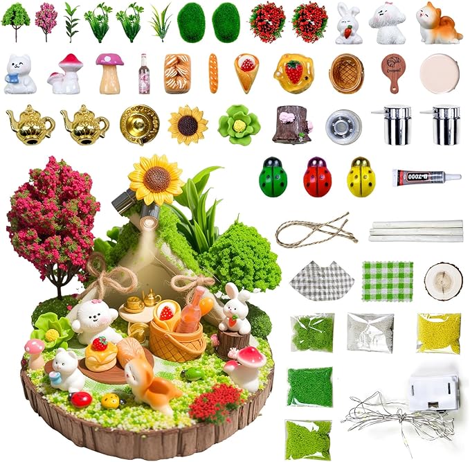 50 Pcs Fairy Garden Accessories Outdoor Kit, Mini Resin Animals Miniature Garden Figurines Set, Micro Landscape Ornaments Kit, Fake Diorama Trees for DIY Craft Succulent Decor
