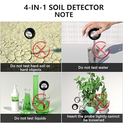 4-in-1 Soil Tester, Soil Moisture Meter/Soil PH Meter/Sun-Light/Fertility, Moisture Meter for Plants Gardening, Lawn, Farm (No Battery Required)