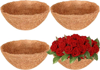 Halatool 4PCS 20 Inch Coconut Coir Hanging Basket Liners Round Coco Liners for Planters Flowers Vegetables