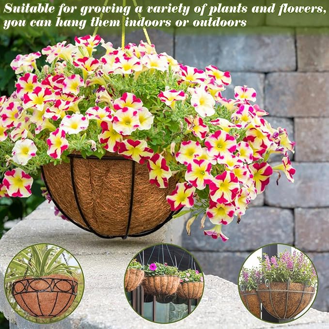 ZeeDix 4Pcs 14 Inch Coconut Liners for Planters, Round Hanging Basket Liners 100% Natural Coco Coir Basket Coco Replacement Liners for Hanging Basket Planters Flowers Vegetables(14in-4pcs)