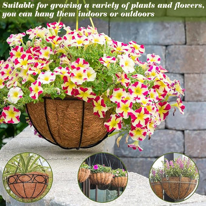 ZeeDix 4Pcs 14 Inch Coconut Liners for Planters, Round Hanging Basket Liners 100% Natural Coco Coir Basket Coco Replacement Liners for Hanging Basket Planters Flowers Vegetables(14in-4pcs)