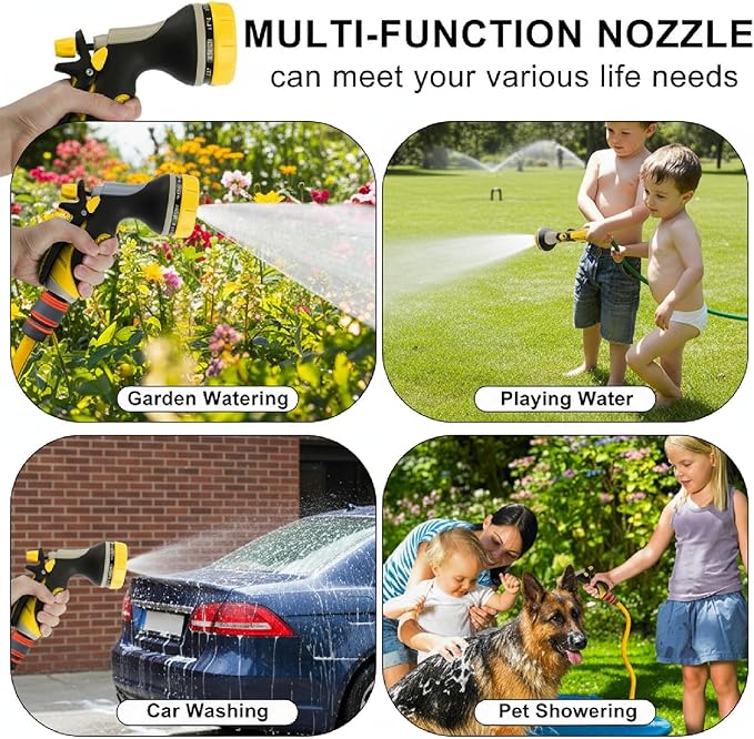 Garden Hose Nozzle with Adjustable 10 Watering Patterns,Hose Spray Nozzle with Slip Resistant High Pressure,Water Hose Nozzles Sprayer for Plants & Lawns Watering,Car Washing and Pet Showering Yellow