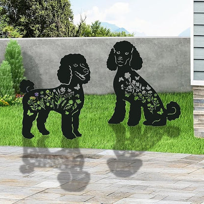 Poodle Metal Garden Stakes Yard Decor, 2PCS Black Poodle Dog Silhouette Statues Garden Decorative Gifts for Yard Art, Patio, Outside, Lawn Ornaments, Christmas, Backyard, Pathway