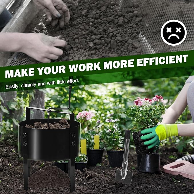 Upgraded Rotary Soil Sifter, Dirt Sifter with 4 Replaceable Garden Sieve 0.12/0.24/0.35/0.47 Inch Soil Screen, Rock Compost Bin for Garden