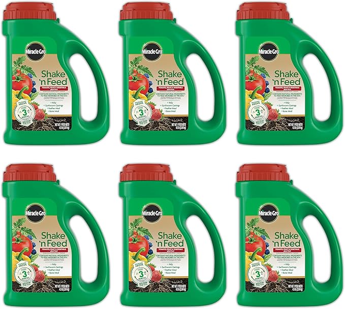 Miracle-Gro Shake 'N Feed Tomato, Fruit & Vegetable Plant Food, Plant Fertilizer, 4.5 lbs. (6-Pack)