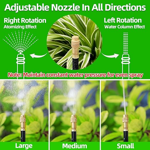 Drip Irrigation System for Garden - 60 Ft Drip Irrigation Kit with 19 360°Adjustable Copper Nozzles Hose, Automatic Atomizing Plant Watering Sprinkler System for Yard, Lawn, Greenhouse, Potted