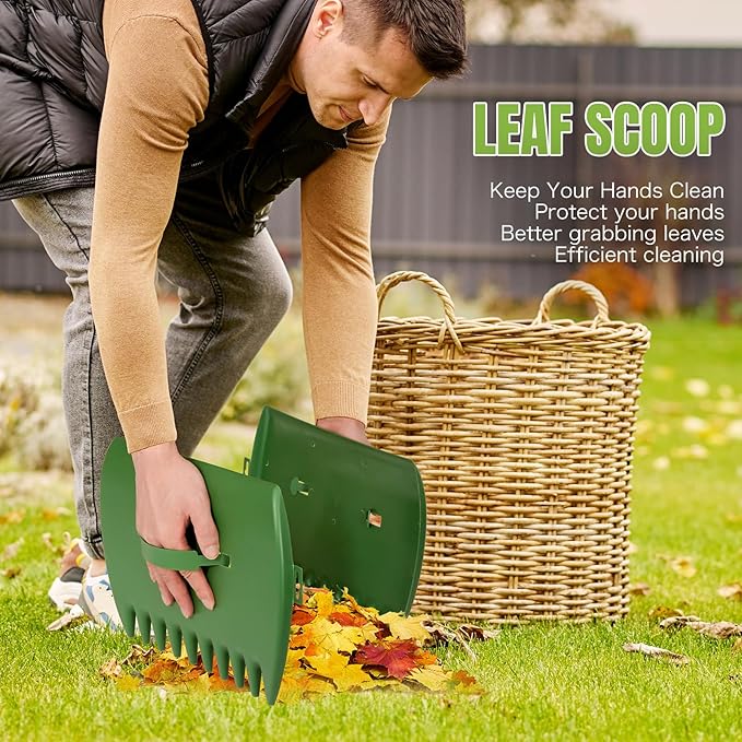 JOYHALO 65 Inch Rake for Leaves, 25 Tines Metal Leaf Rake Set with 32 Gallon Leaf Bags Scoops, Garden Rakes 18in Wide, Rakes for Gardening Lawns Yard Outdoor Camping Shrub Grass Bush