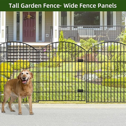 Metal Garden Gate and Fences Outdoor ECG1191, 1 Gate + 4 Fence Panels,43.2in Tall and Total Length 14.75ft, Heavy Duty Fencing for The Yard Privacy Temporary Animal Barrier for Dog, Black