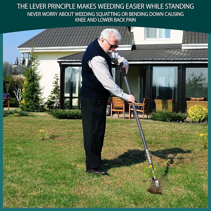 SOMOLUX 52'' Weed Puller Tool Stand-up Weeder with Metal Long Handle/Stainless Steel Claw, Gardening Manual Tool Weed Gripper/Picker/Remover No Bending/Kneeling to Remove Dandelion Form Lawn Patio