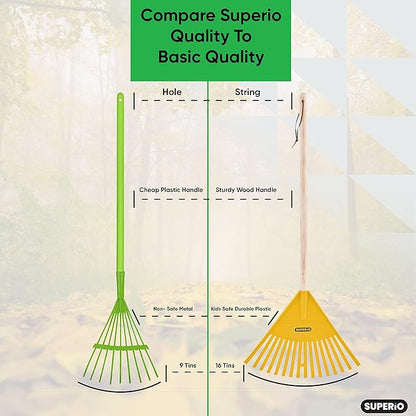 Gardening Tools Outdoor Rakes for Lawns Heavy Duty Wood Handle Cleaning Yard Tool Rake Landscape Essentials with Durable Plastic Leaf Collector Head 6-Pack