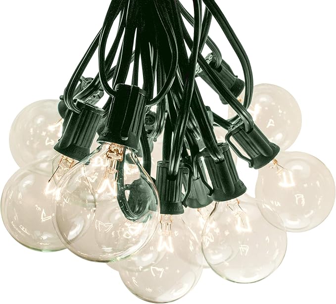 Hometown Evolution, Inc. 50 Foot G50 Patio Globe String Lights with 2 Inch Clear Bulbs with Green Wire (+2 Free Spares) for Outdoor String Lighting