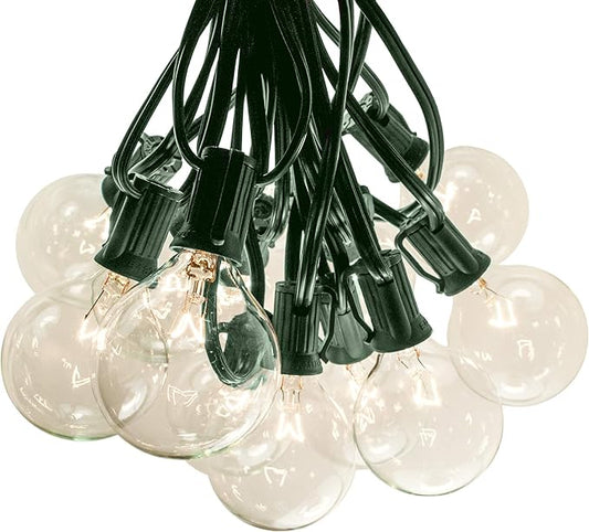 Hometown Evolution, Inc. 50 Foot G50 Patio Globe String Lights with 2 Inch Clear Bulbs with Green Wire (+2 Free Spares) for Outdoor String Lighting
