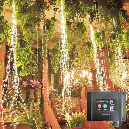 220 LED Solar Firefly Bunch Lights, 8 Flashing Modes, Fairy Copper Wire Waterproof String Light, Decorative Vine Solar Watering Can Light, Outdoor Garden Christmas Decor Lights (Warm White)