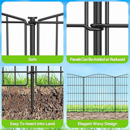 INJOPEXI Garden Fence 6 Panels 11.8ft (L)×30in (H) Decorative Garden Fences with 6 Panels Rustproof Wire No Dig Garden Fence Animal Barrier Fencing Outdoor for Backyard Patio - Without Fence Gate