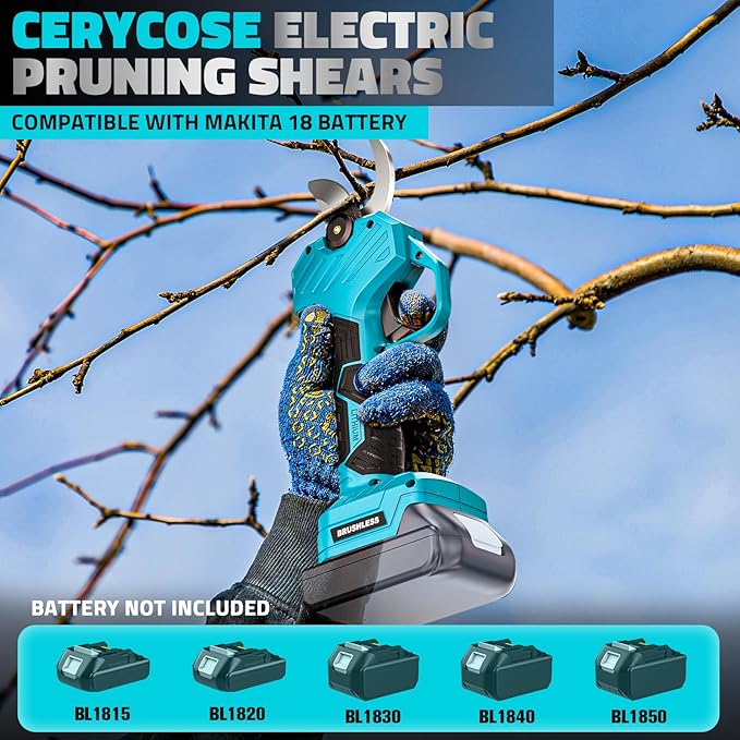 Cordless Electric Pruning Shears Compatible with Makita 18V Battery, 1.5-2-Inch Portable Pole Pruner with LCD Display & Imported SK7 Steel Blades for Gardening Shears