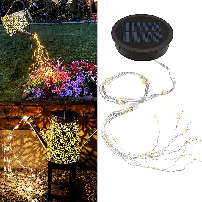 VOOKRY Watering Can Solar Lights Replacement Top - 1 Pack 3.6in Round Solar Panel with 3.5Ft 80 LED Flashing String Lights, Outdoor Waterproof Lantern Decorative Battery Box Replacement Accessories