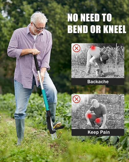 Breeze Touch 39" Weed Pulling Tool, 4-Claw Detachable Weed Puller Tool with Long Handle Adjustable, Heavy Duty Stand Up Weeder Weeding Tool for Lawn, Yard, Garden, Dandelion Picker, Weed Remover