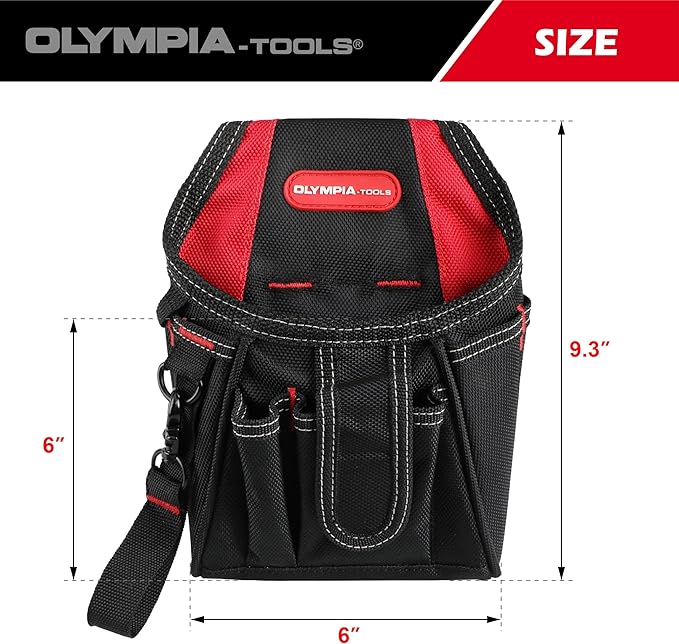 Olympia Tools 7 Pocket Tool Pouch with Belt Clip, Black & Red