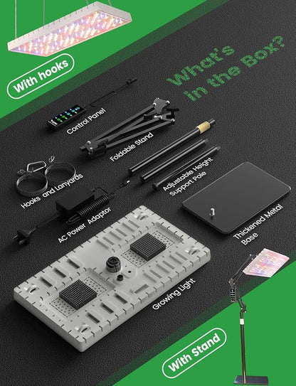 LetPot 60 Watt Plant Grow Lights for Indoor Plants Full Spectrum, Smart APP Control, 8-Level Adjustable Light, Hanging & Stand Use, Aluminum Cooling, 270° Foldable, 360° Rotation, 2x2ft Coverage