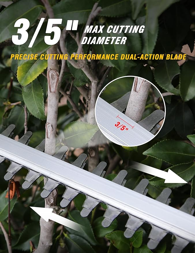 20'' Cordless Hedge Trimmer with 20V/4.0Ah Battery, Steel Blade & 180° Rotatable Head - Best Handheld Electric Trimmer Grass Shrub Pruning Cutter, Lightweight & Compact Hedge Shear for Garden, Lawn