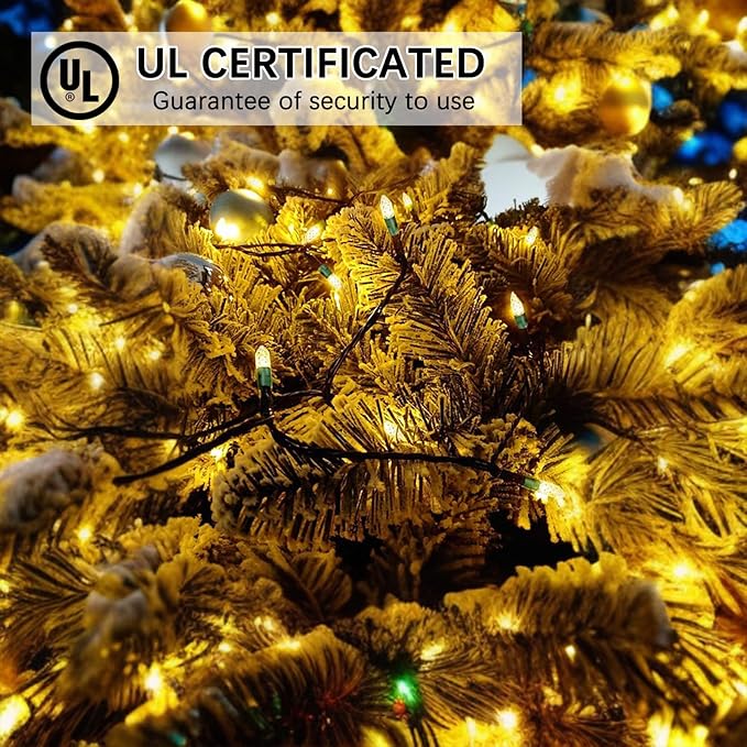 71 FT 140 LED Warm White Christmas Lights Outdoor- 2 Pack M5 LED Christmas Lights Outdoor Waterproof, Warm White Commercial Grade Green Wire, IP:65, UL(70 Counts 35.5ft Per String)