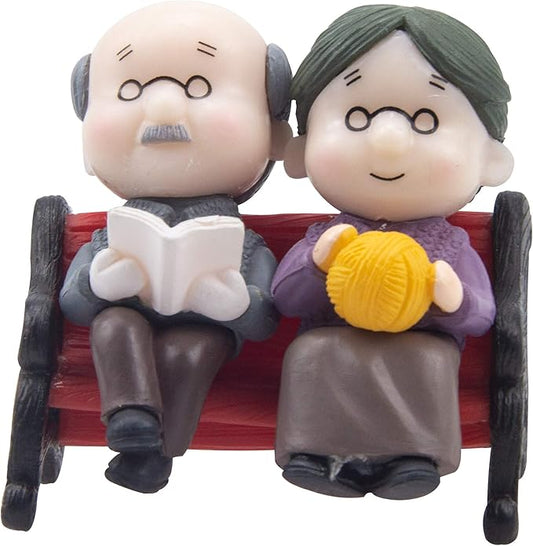 Mini Park Bench Grandpa Grandma Model Ornament Accessories for Bonsai Craft Miniature House Fairy Garden Decor-for DIY Decoration